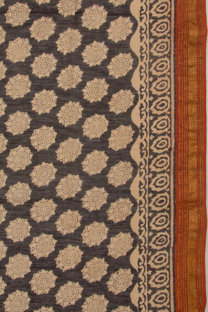 Chanderi Cotton Floral Printed Black Saree