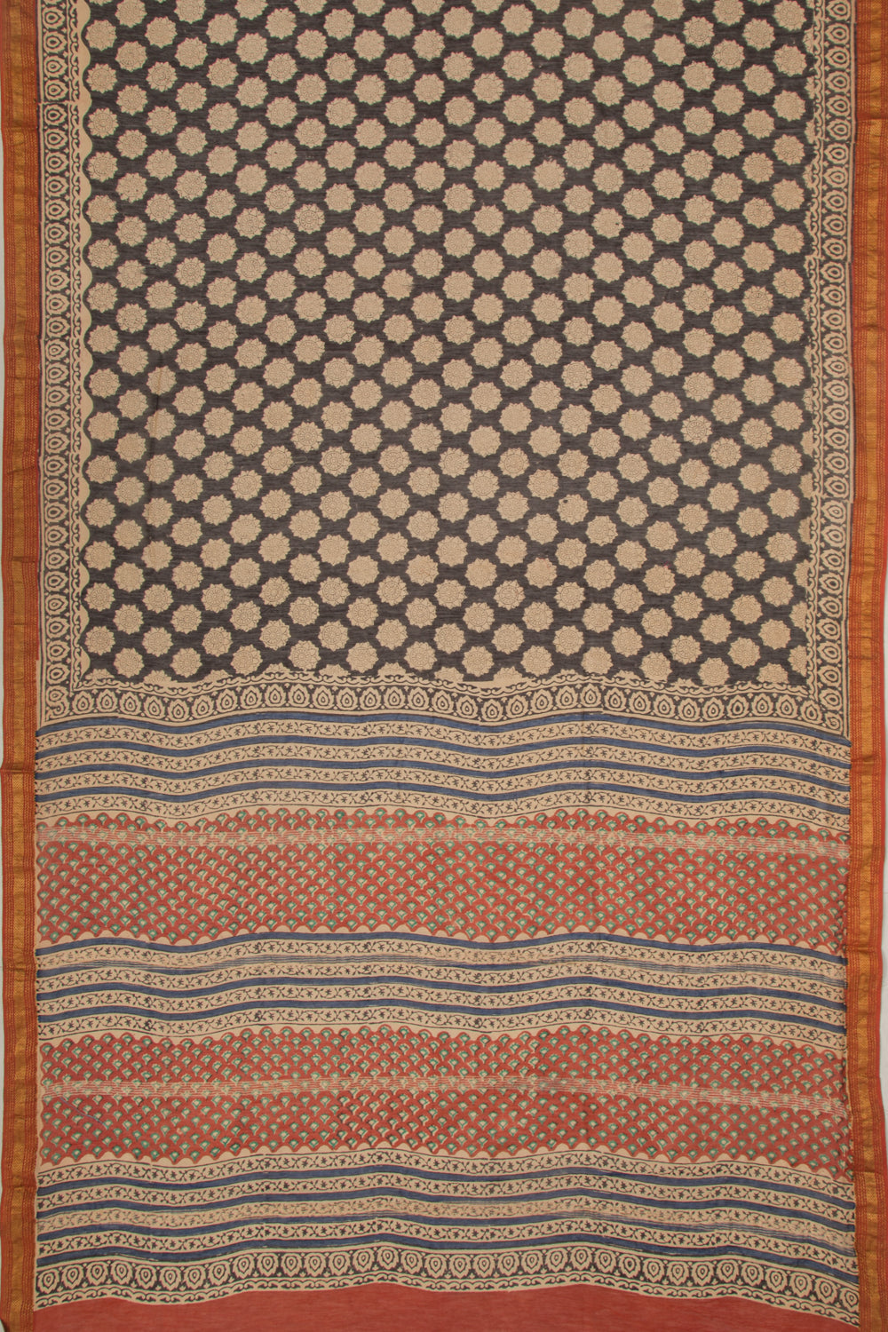 Chanderi Cotton Floral Printed Black Saree