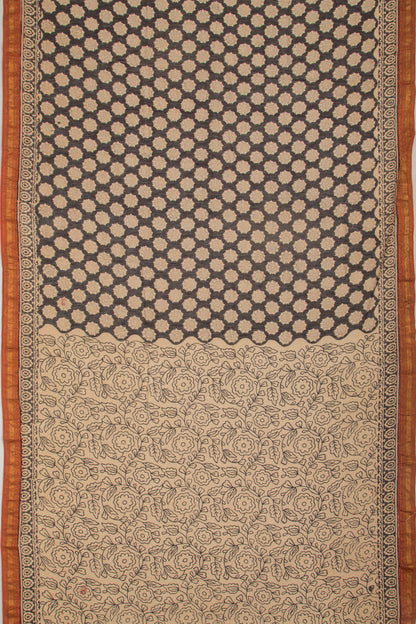 Chanderi Cotton Floral Printed Black Saree