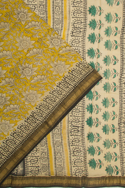 Chanderi Cotton Floral Printed Yellow Saree