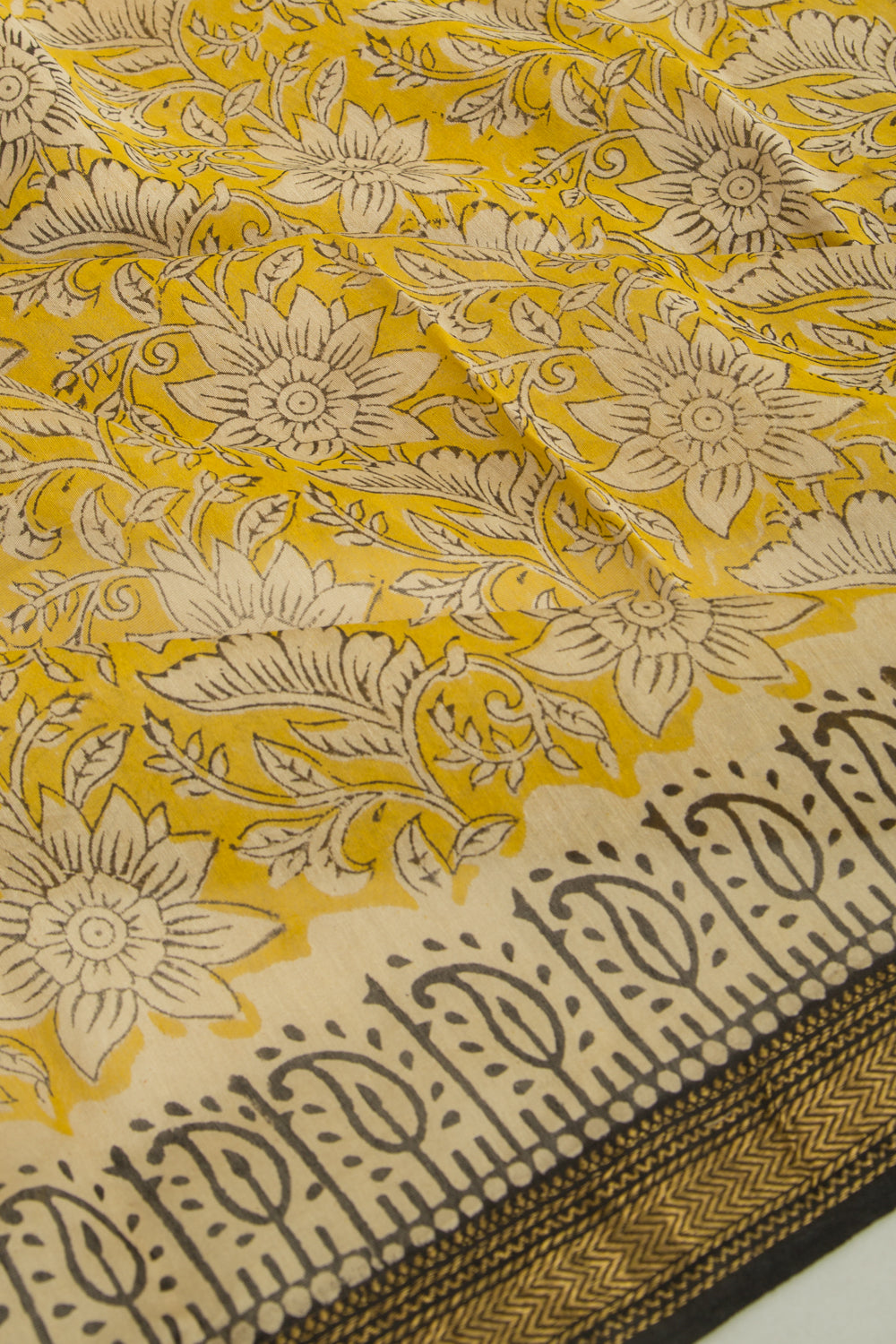 Chanderi Cotton Floral Printed Yellow Saree