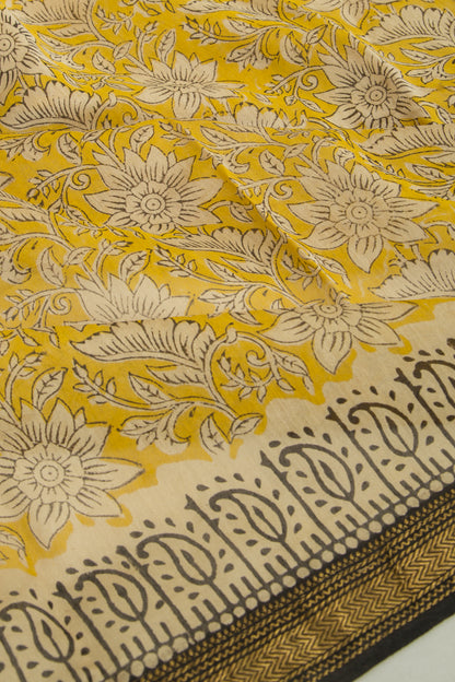 Chanderi Cotton Floral Printed Yellow Saree