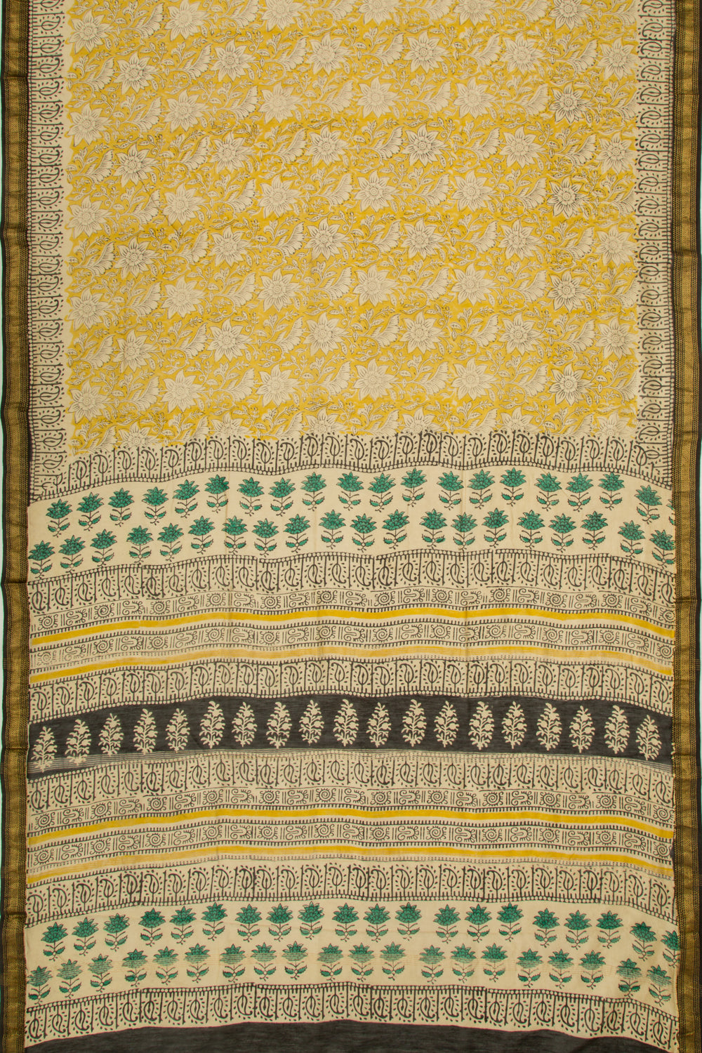 Chanderi Cotton Floral Printed Yellow Saree