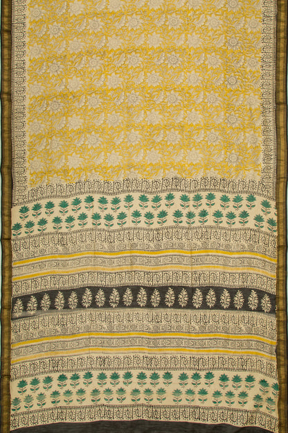 Chanderi Cotton Floral Printed Yellow Saree