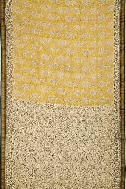 Chanderi Cotton Floral Printed Yellow Saree