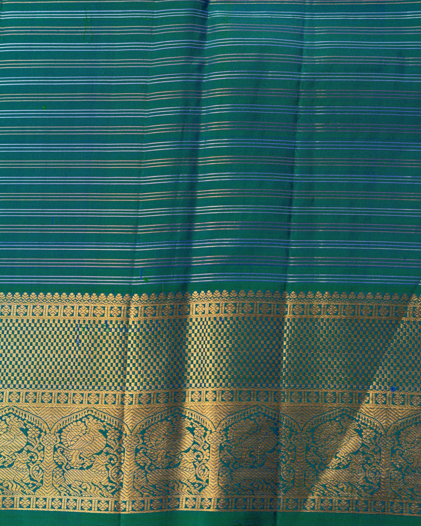 Kanchipuram Silk Stripes and Butta Sea Green Saree With Rakhi and Gift Box