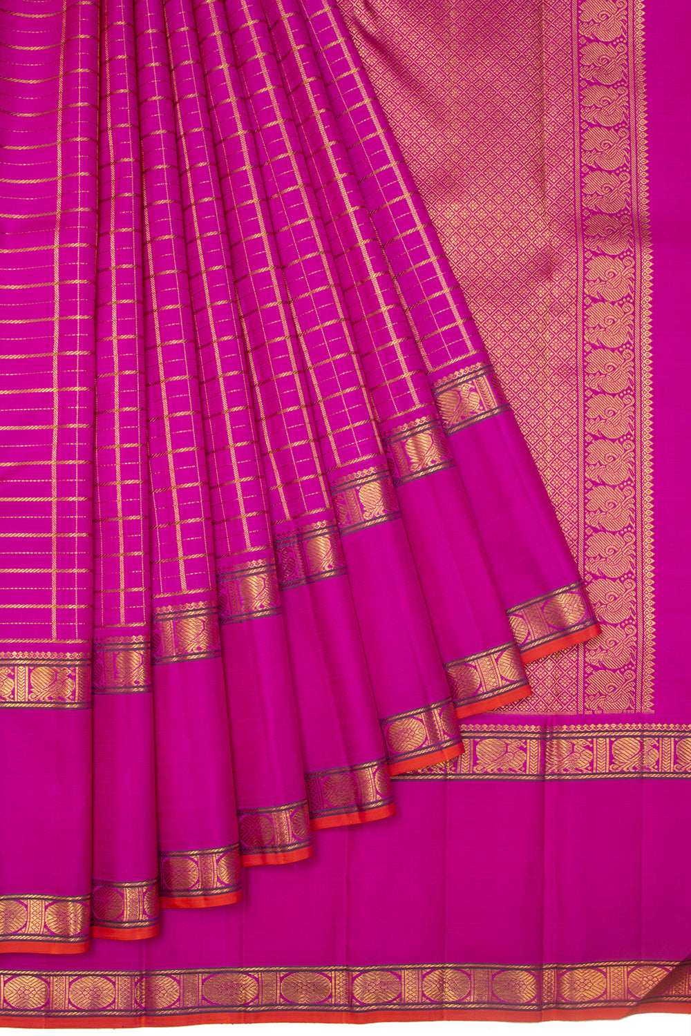Kanchipuram Silk Checks Magenta Pink Saree