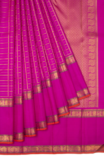 Kanchipuram Silk Checks Magenta Pink Saree