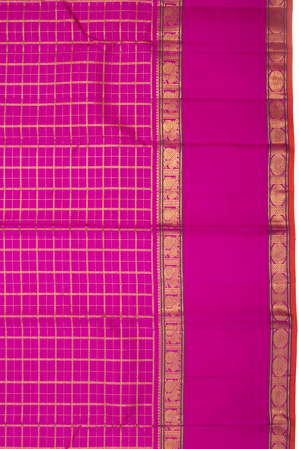Kanchipuram Silk Checks Magenta Pink Saree