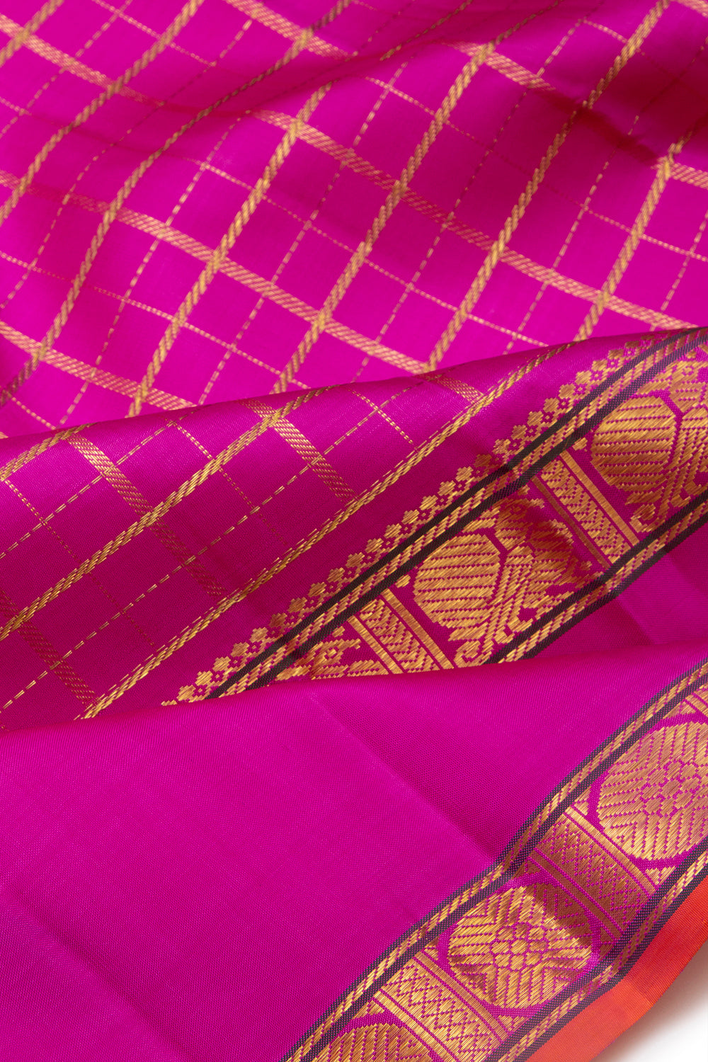 Kanchipuram Silk Checks Magenta Pink Saree
