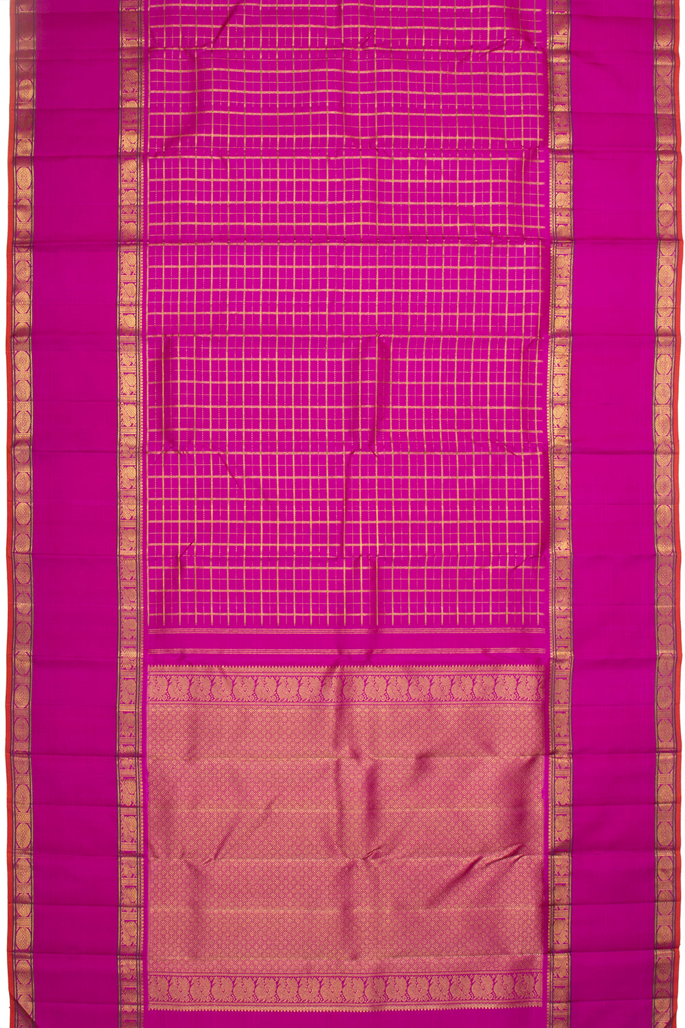 Kanchipuram Silk Checks Magenta Pink Saree