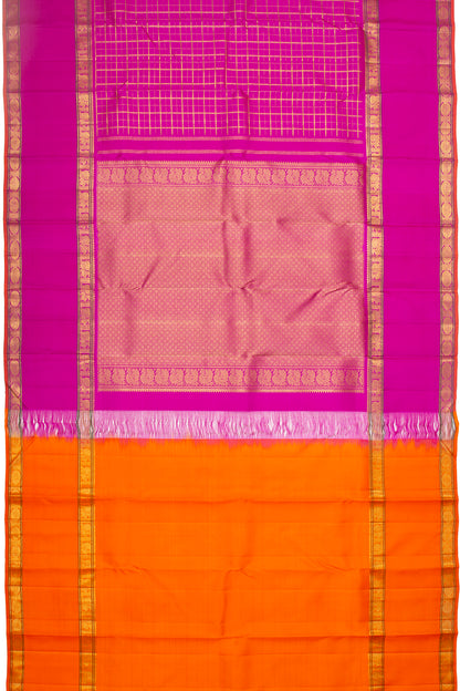 Kanchipuram Silk Checks Magenta Pink Saree