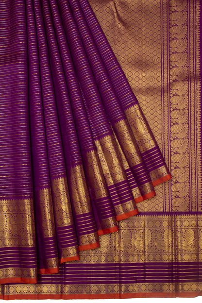 Kanchipuram Silk Horizontal Lines Purple Saree