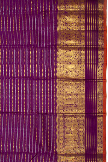 Kanchipuram Silk Horizontal Lines Purple Saree