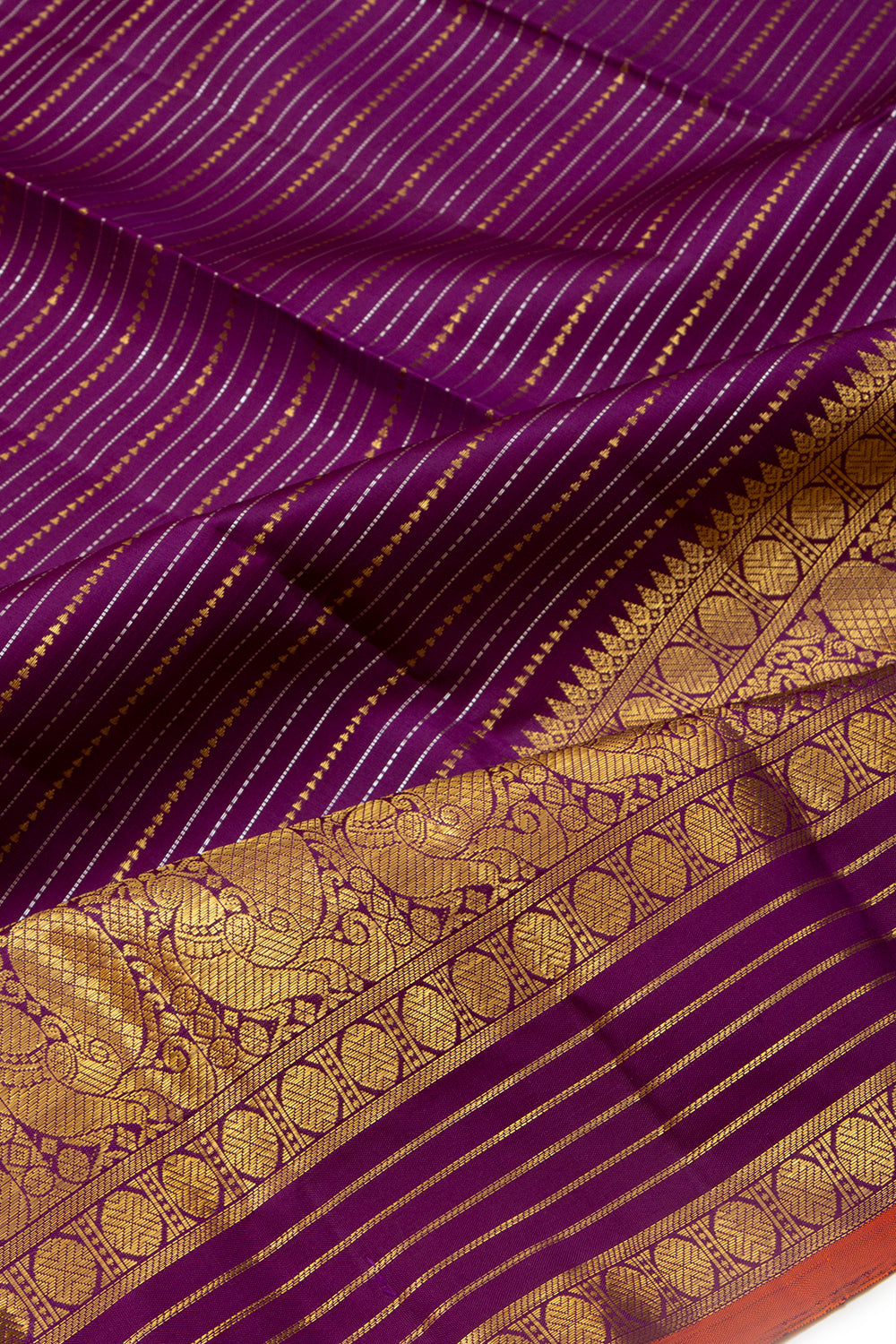 Kanchipuram Silk Horizontal Lines Purple Saree