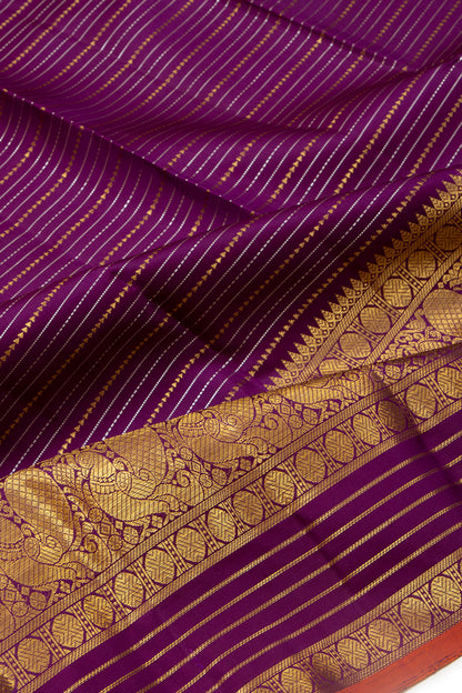 Kanchipuram Silk Horizontal Lines Purple Saree