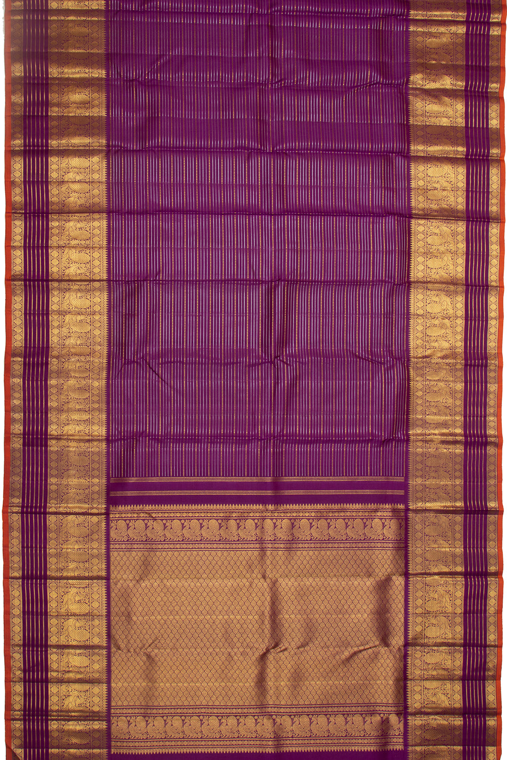 Kanchipuram Silk Horizontal Lines Purple Saree