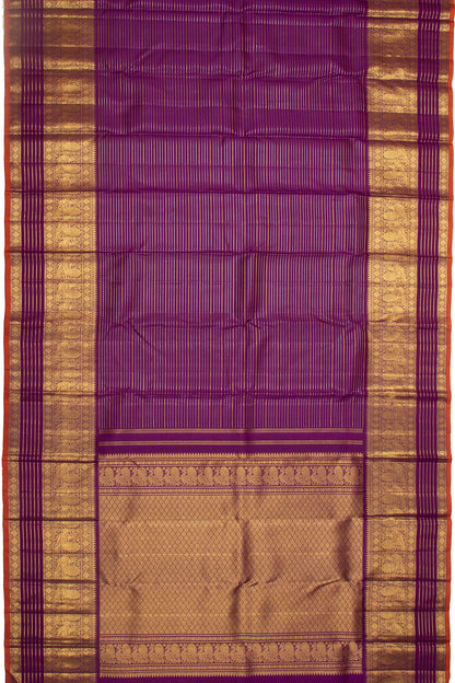 Kanchipuram Silk Horizontal Lines Purple Saree