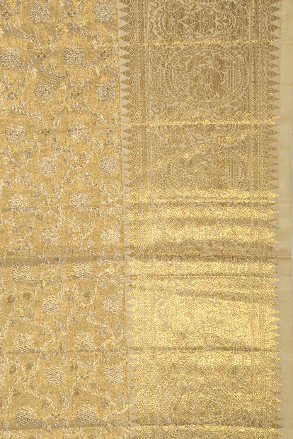 Kanchipuram Silk Tissue Jaal Gold Saree