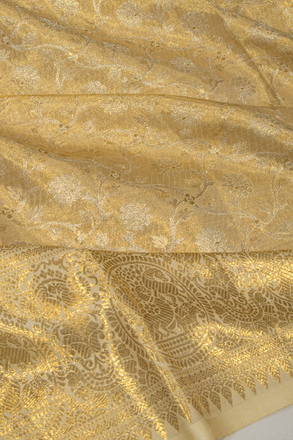 Kanchipuram Silk Tissue Jaal Gold Saree