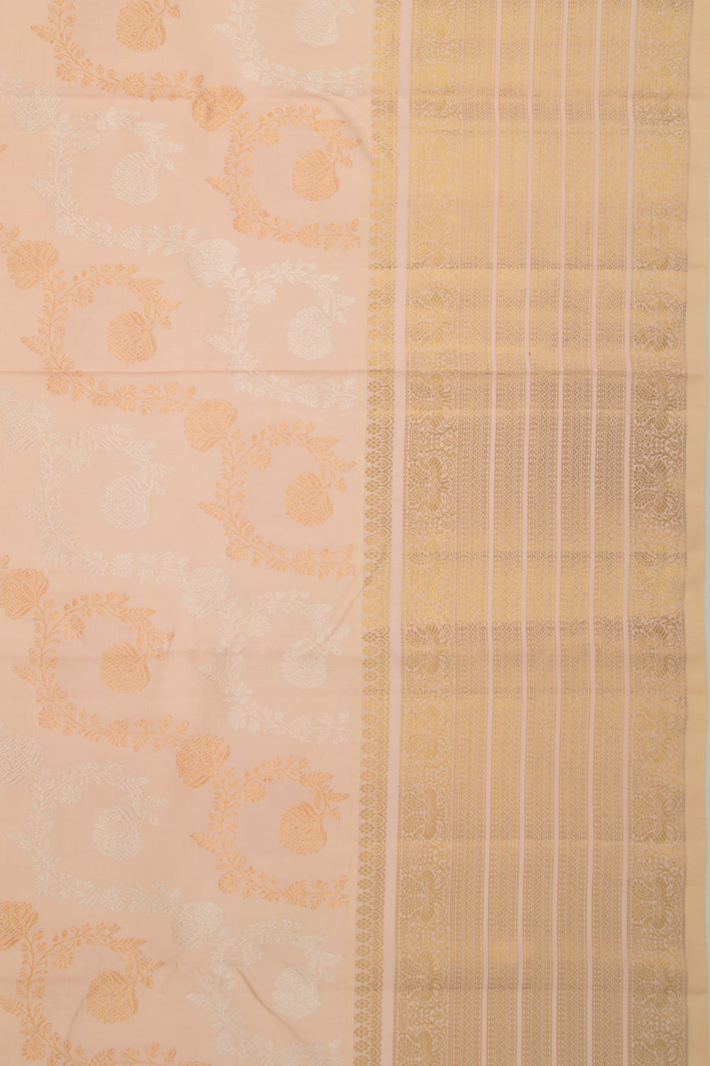 Kanchipuram Silk Jaal Cream Saree