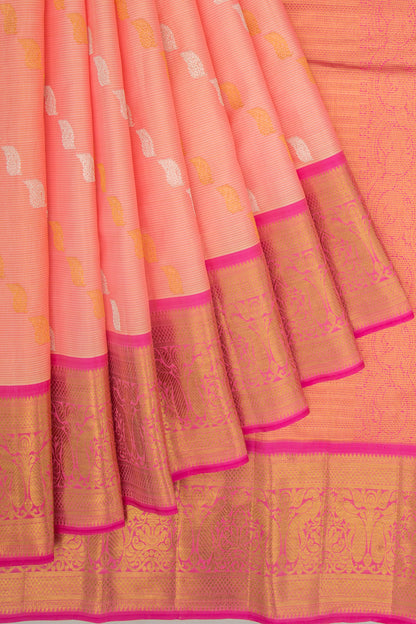 Kanchipuram Silk Lines And Butta Peach Saree