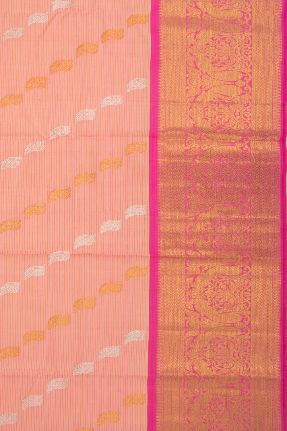 Kanchipuram Silk Lines And Butta Peach Saree