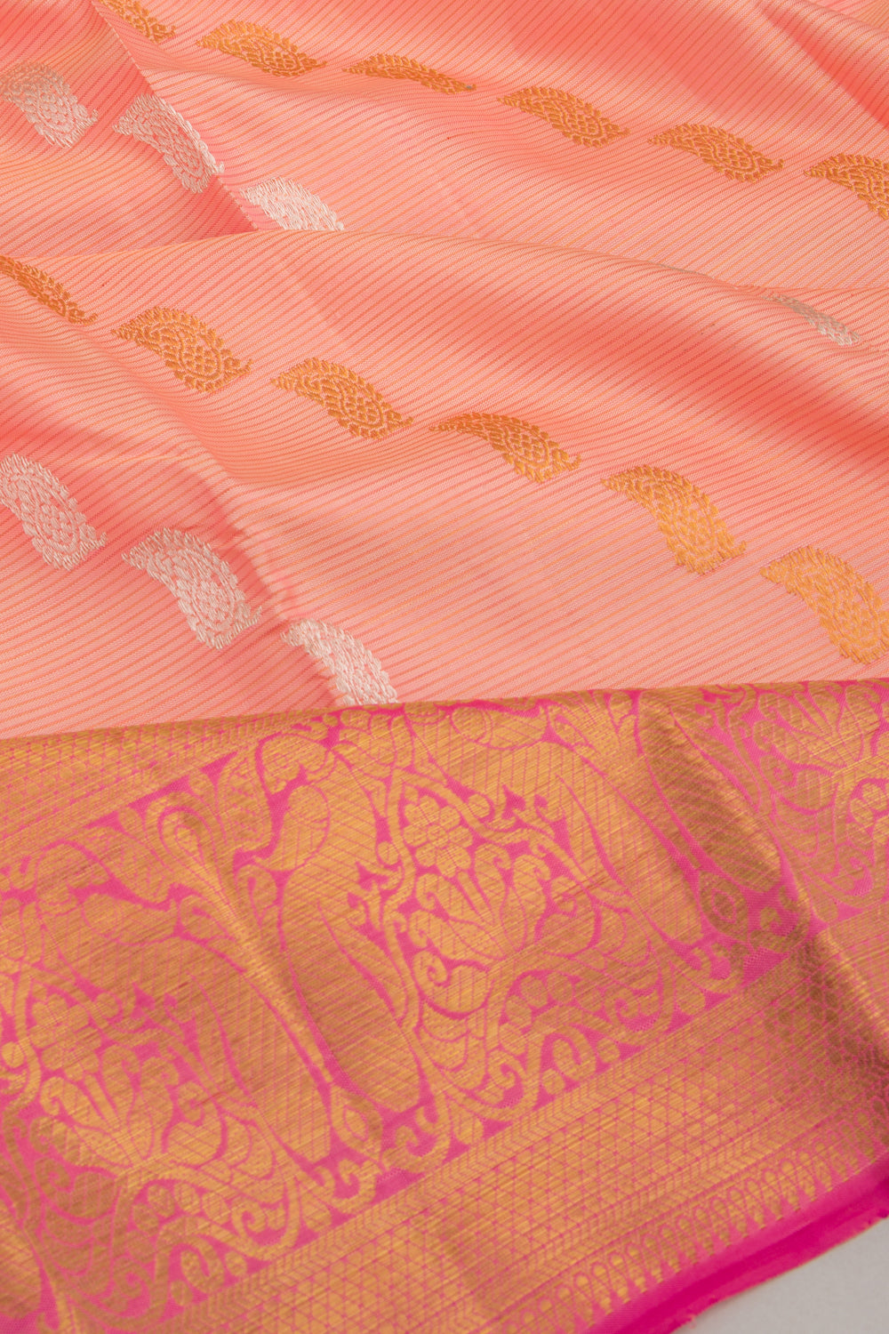 Kanchipuram Silk Lines And Butta Peach Saree