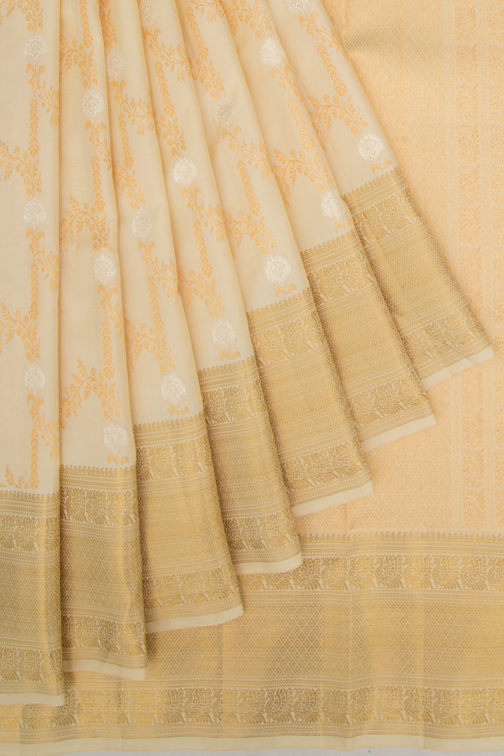 Kanchipuram Silk Jaal Cream Saree