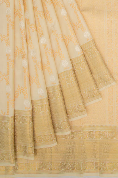Kanchipuram Silk Jaal Cream Saree