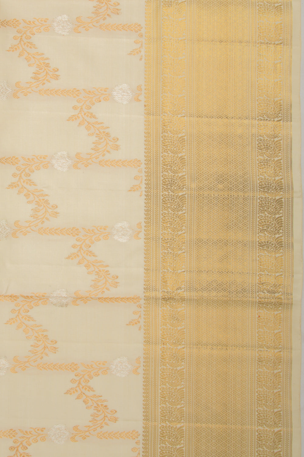 Kanchipuram Silk Jaal Cream Saree