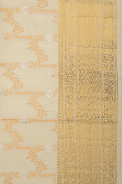 Kanchipuram Silk Jaal Cream Saree