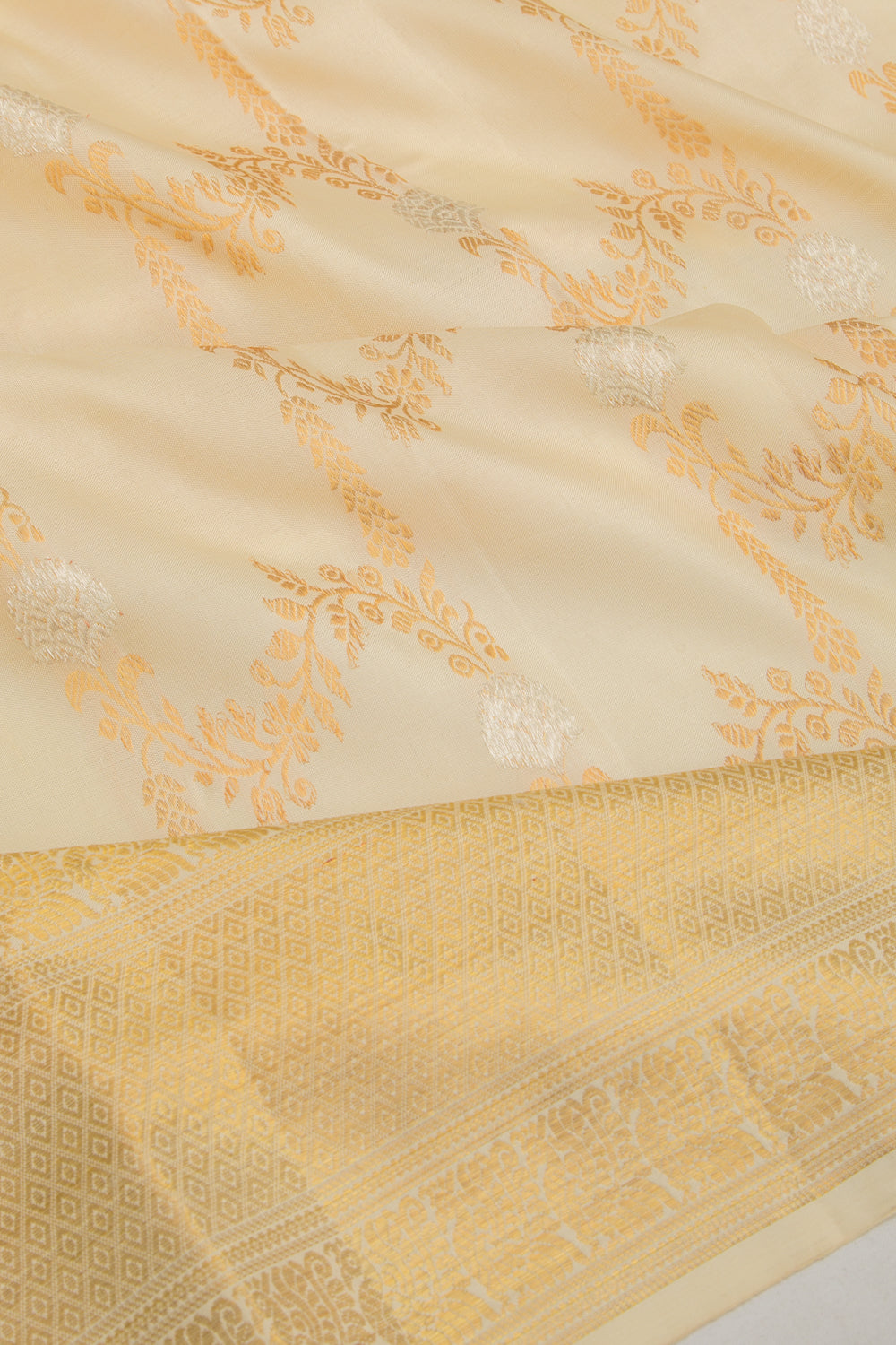 Kanchipuram Silk Jaal Cream Saree