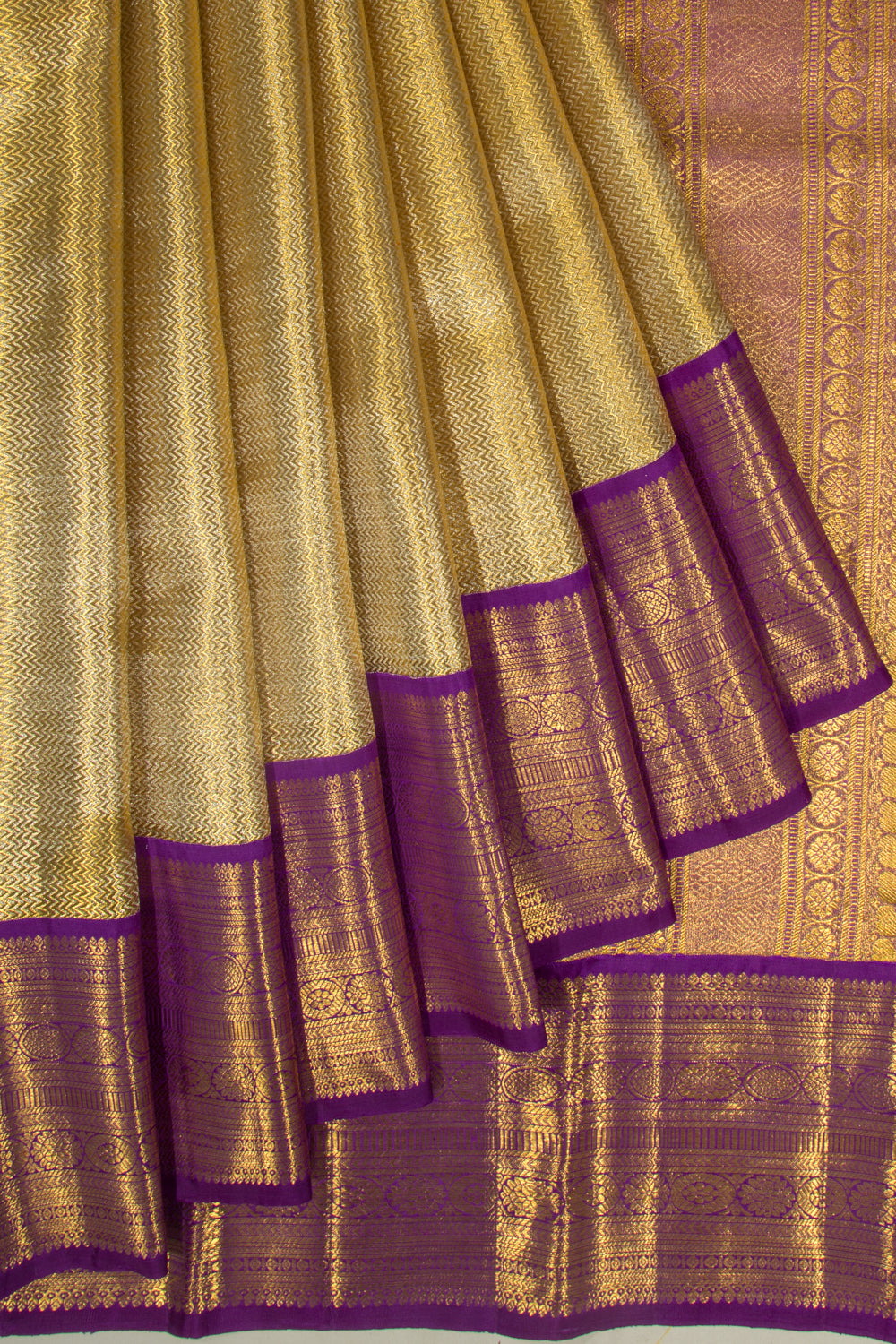 Kanchipuram Silk Tissue Brocade Gold Saree