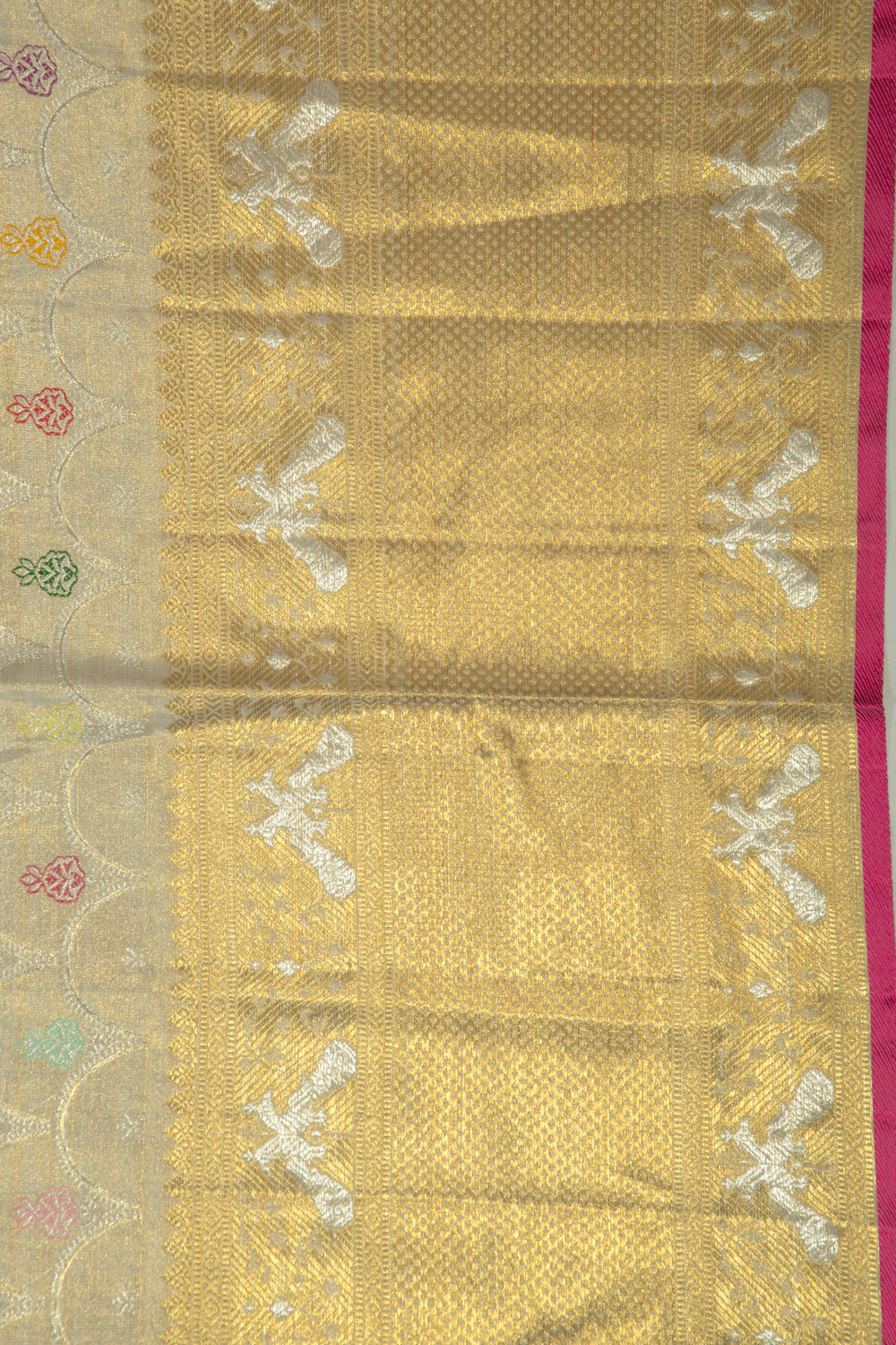 Kanchipuram Silk Tissue Jaal Silver Saree