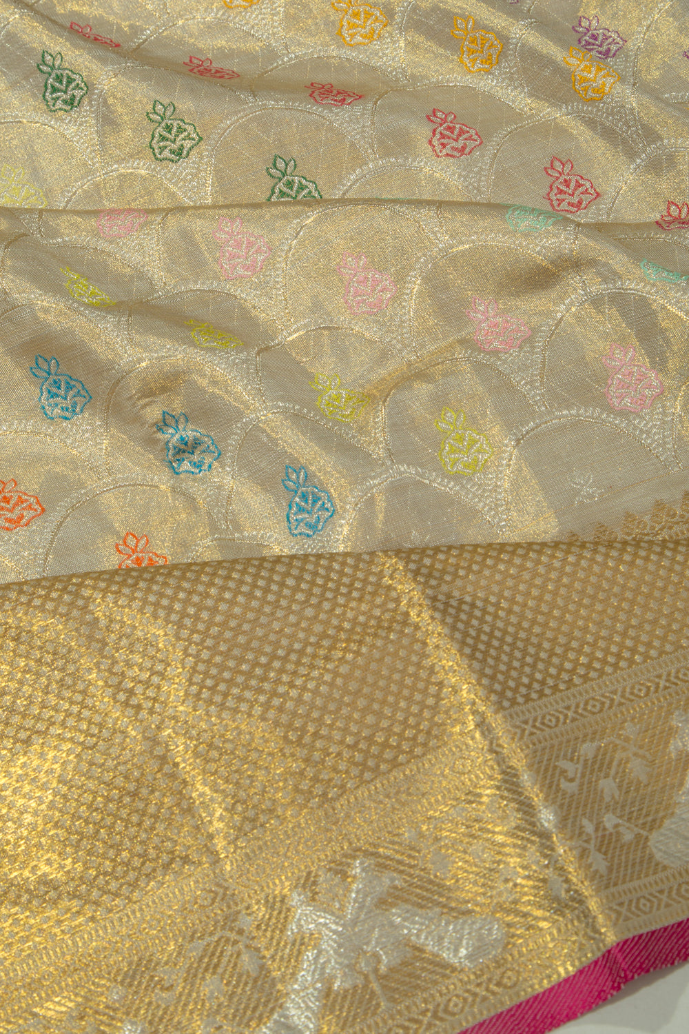 Kanchipuram Silk Tissue Jaal Silver Saree