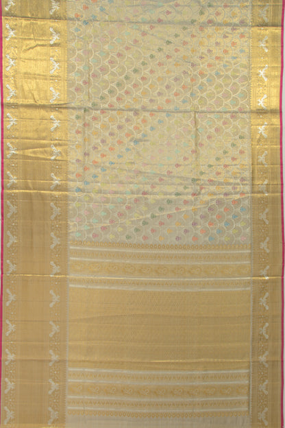 Kanchipuram Silk Tissue Jaal Silver Saree