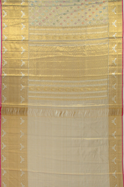 Kanchipuram Silk Tissue Jaal Silver Saree