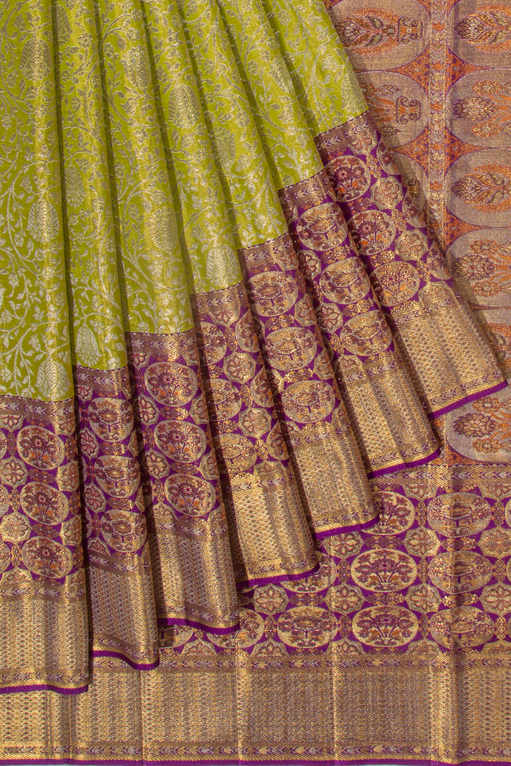 Kanchipuram Silk Tissue Jaal Green Saree