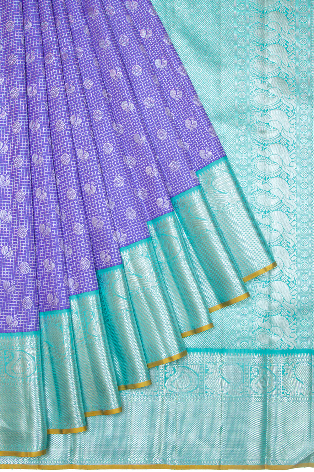 Kanchipuram Silk Checks And Butta Violet Saree
