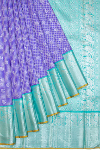 Kanchipuram Silk Checks And Butta Violet Saree
