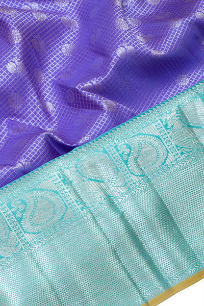 Kanchipuram Silk Checks And Butta Violet Saree