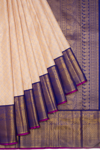 Kanchipuram Silk Brocade Cream Saree