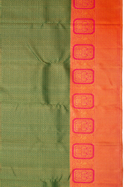 Kanchipuram Silk Checks And Butta Green Saree