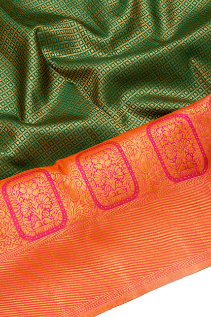 Kanchipuram Silk Checks And Butta Green Saree