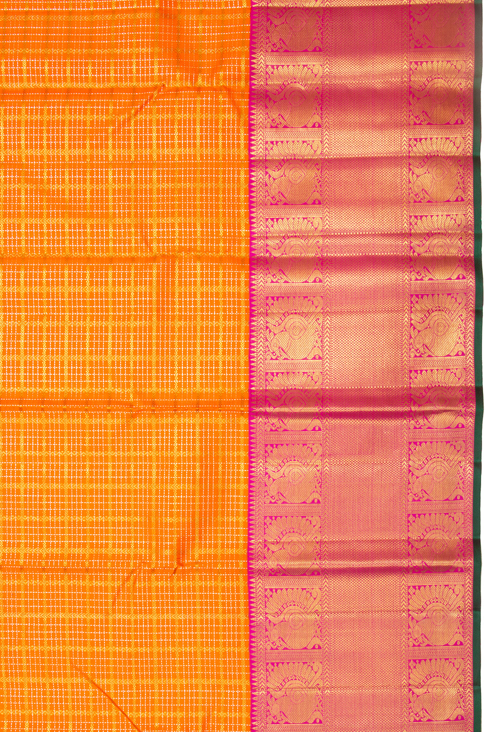 Kanchipuram Silk Checks Orange Saree