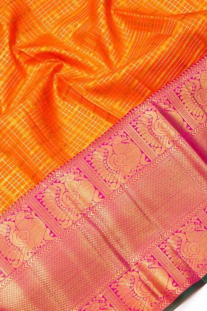 Kanchipuram Silk Checks Orange Saree