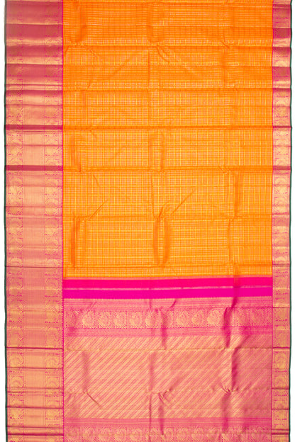 Kanchipuram Silk Checks Orange Saree