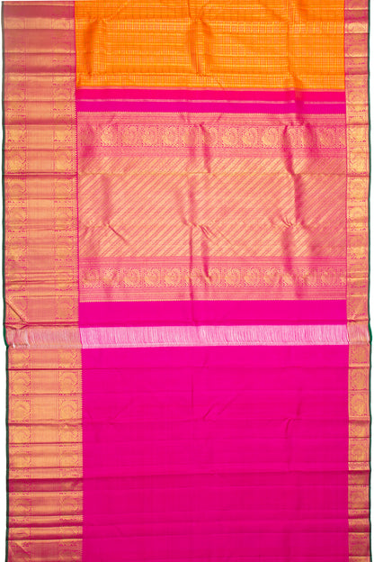 Kanchipuram Silk Checks Orange Saree