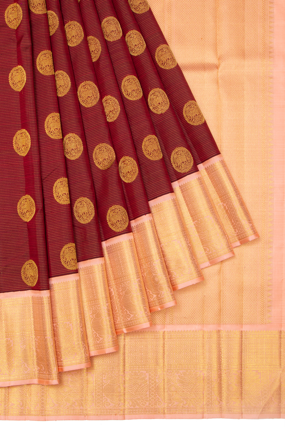 Kanchipuram Silk Oosi Lines And Butta Maroon Saree
